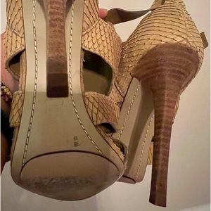 BCBG Max  beautiful, tan snakeskin, high heels.